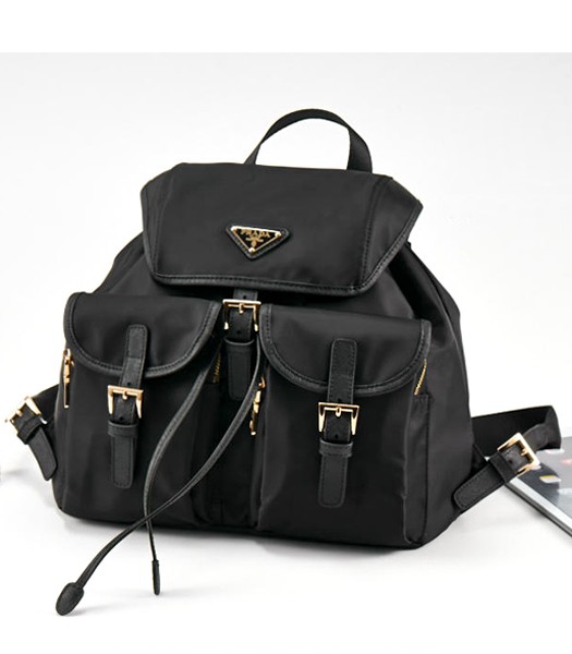 Prada Cross Veins Leather And Canvas Black Backpack