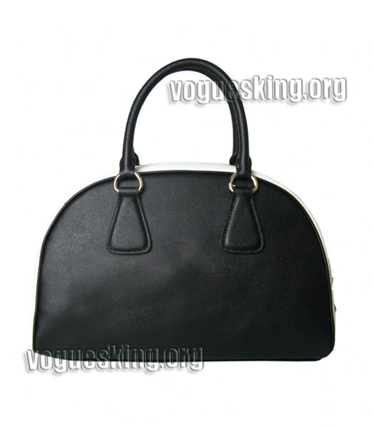 Prada Cross Veins Leather Top Handle Bag Black/White-1
