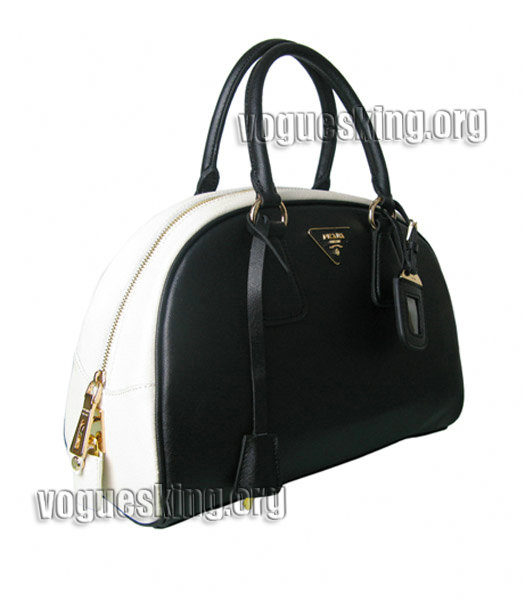 Prada Cross Veins Leather Top Handle Bag Black/White-2