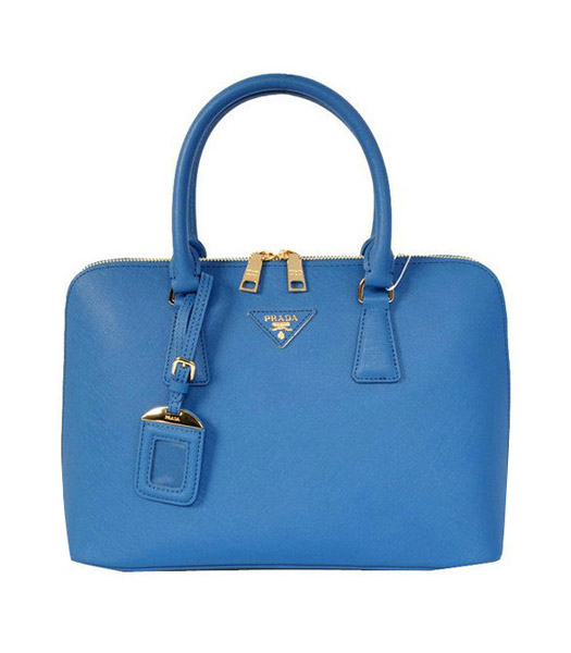 Prada Cross Veins Leather Top Handle Bag Blue