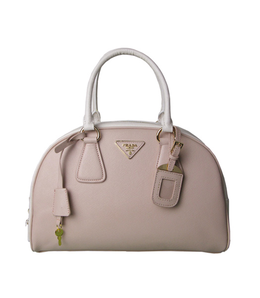 Prada Cross Veins Leather Top Handle Bag Pink/White