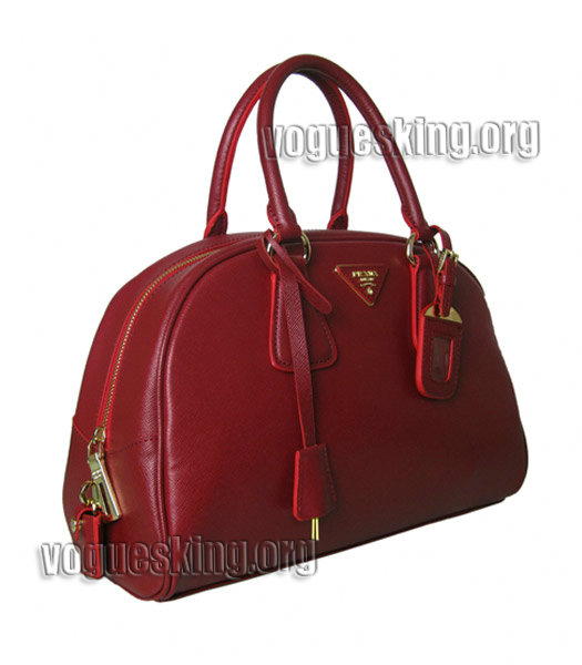 Prada Cross Veins Leather Top Handle Bag Red-1