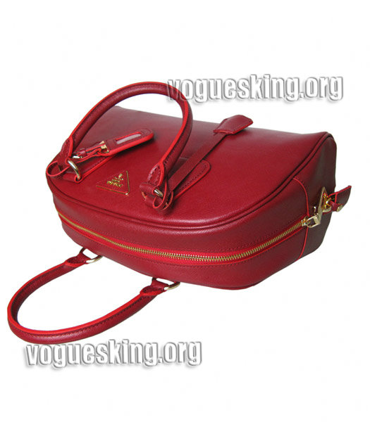 Prada Cross Veins Leather Top Handle Bag Red-2