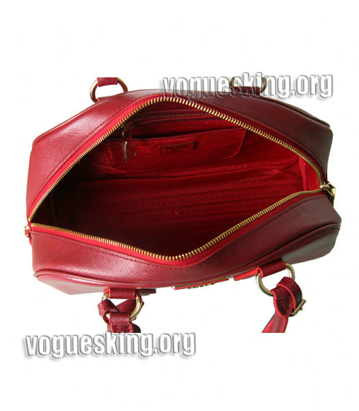 Prada Cross Veins Leather Top Handle Bag Red-4