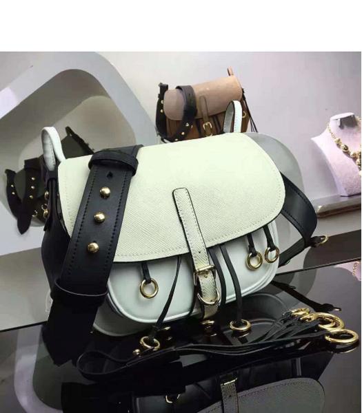 Prada Cross Veins White Leather Shoulder Bag