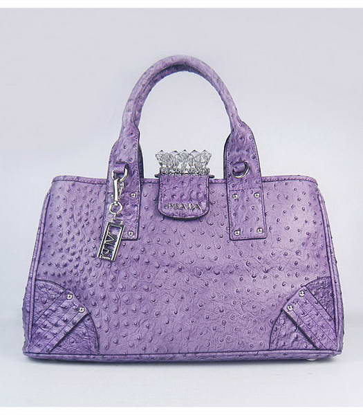 Prada Crystal Cluster Kisslock Satchel Bag Purple Ostrich Leather