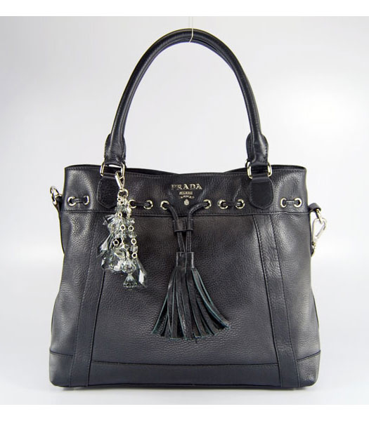 Prada Crystal Tote Bag in Black Leather