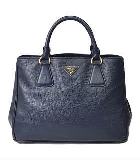 Prada Dark Blue Original Leather Vitello Daino Tote Bag