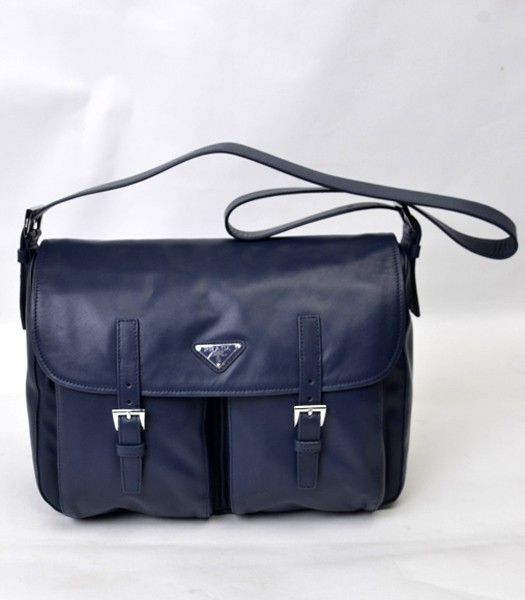 Prada Dark Blue Original Oil Soft Leather Messenger Bag