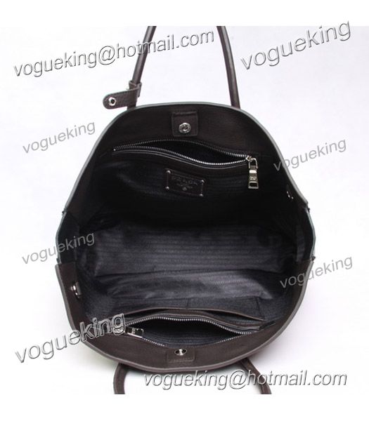 Prada Dark Coffee/Black Leather Double Handle Tote Bag-4