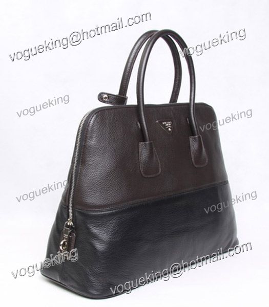 Prada Dark Coffee/Black Leather Large Top-Handle Bag-1