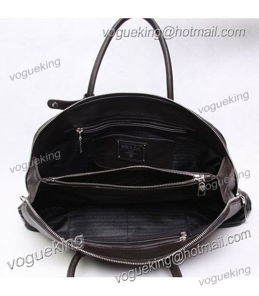 Prada Dark Coffee/Black Leather Large Top-Handle Bag-4