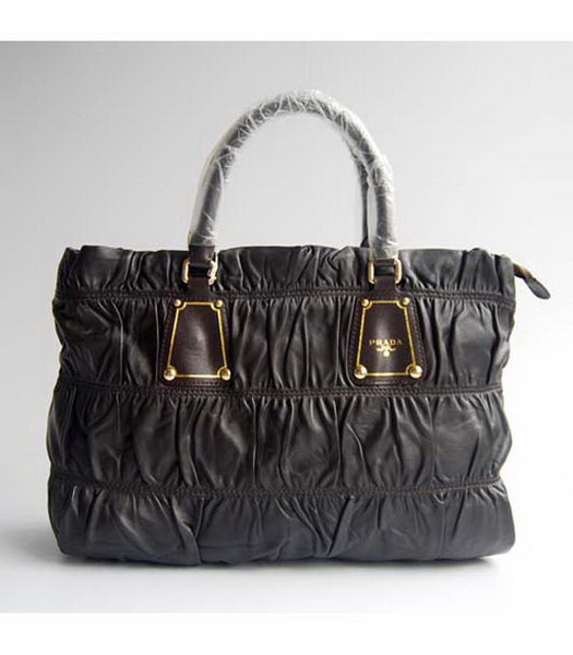 Prada Dark Coffee Leather Large Handbag