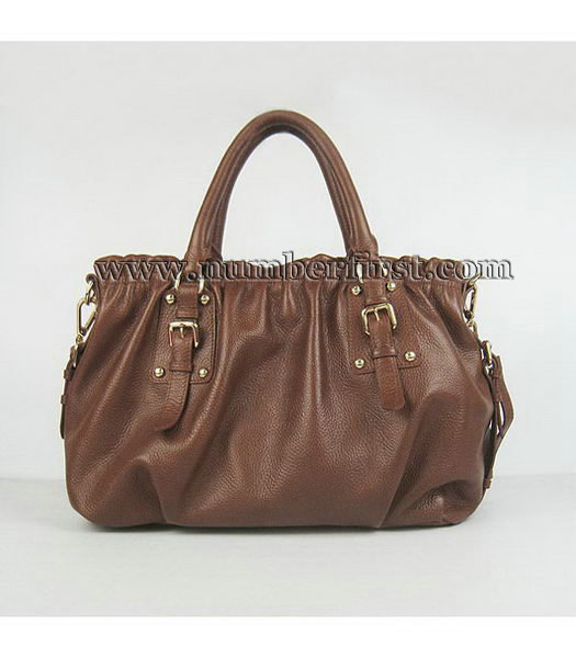 Prada Dark Coffee Leather Tote Shoulder Bag-2
