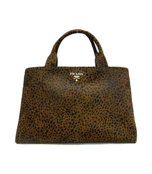 Prada Dark Coffee Leopard Veins Hair Bag with Leather Trim