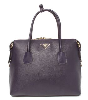 Prada Dark Purple Original Leather Top Handle Bag