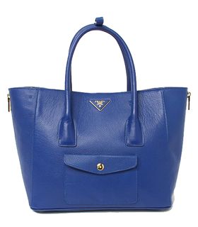 Prada Electric Blue Original Leather Tote Shoulder Bag