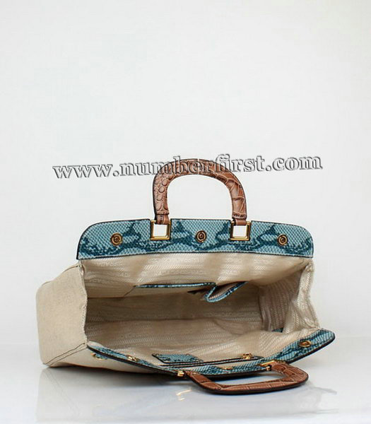 Prada Fabric with Light Blue Leather Tote Bag-5