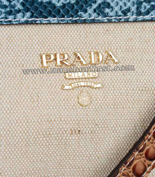 Prada Fabric with Light Blue Leather Tote Bag-6