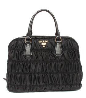 Prada Gaufre Fabric With Black Nappa Leather Tote Handle Bag