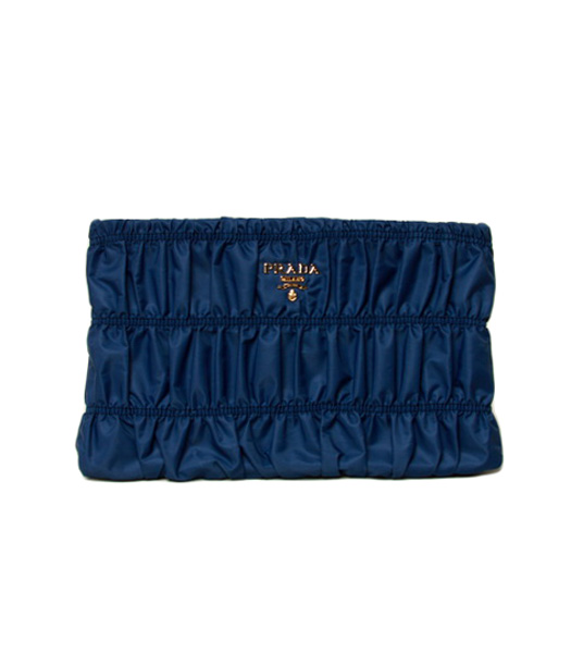 Prada Gaufre Fabric With Blue Lambskin Leather Clutch