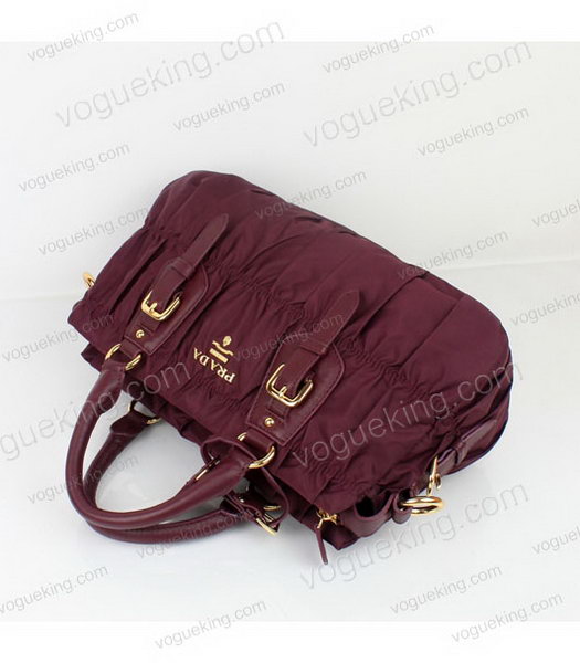 Prada Gaufre Jujube Fabric With Lambskin Leather Top Handle Bag-3