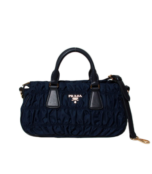 Prada Gaufre Nylon With Blue Leather Top Handle Bag
