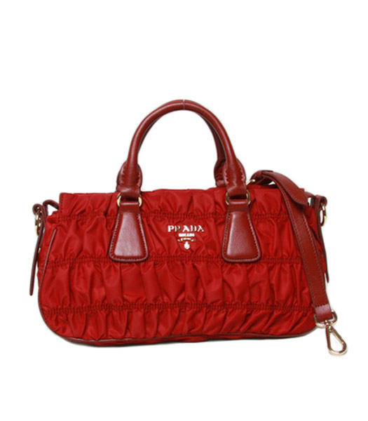Prada Gaufre Nylon With Red Leather Top Handle Bag