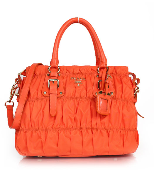 Prada Gaufre Orange Fabric With Lambskin Leather Top Handle Bag