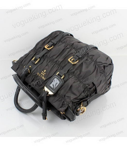 Prada Gaufre Small Grey Fabric With Lambskin Leather Top Handle Bag-4