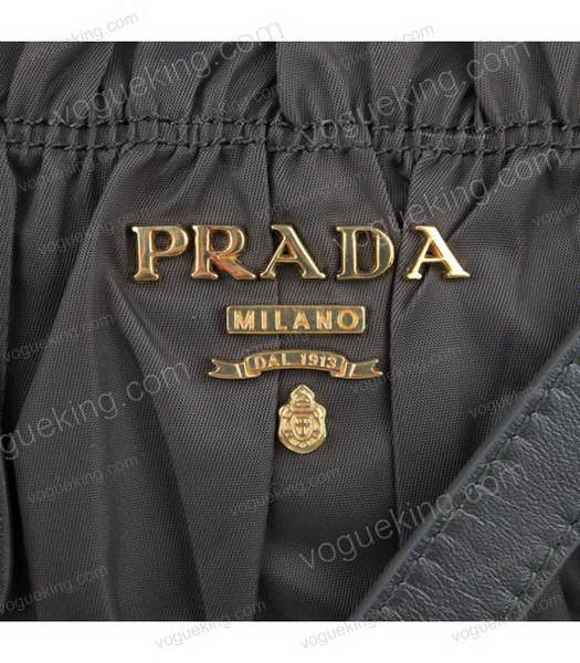 Prada Gaufre Small Grey Fabric With Lambskin Leather Top Handle Bag-5