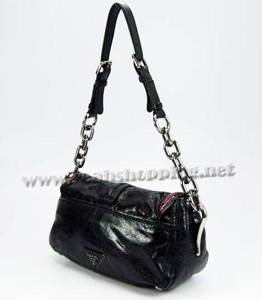 Prada Genuine Leather Shoulder Bag Black_Fuchsia-2