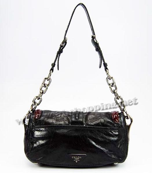 Prada Genuine Leather Shoulder Bag Black_Fuchsia-3