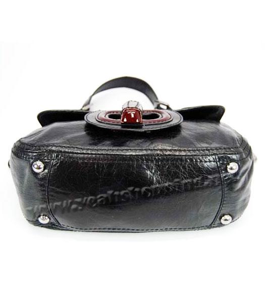 Prada Genuine Leather Shoulder Bag Black_Fuchsia-5