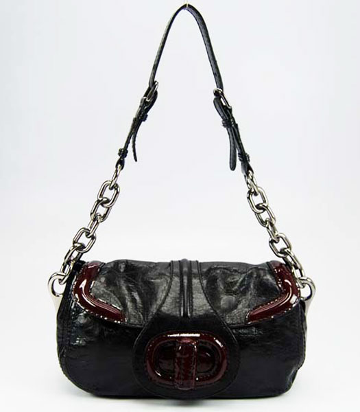 Prada Genuine Leather Shoulder Bag Black_Fuchsia