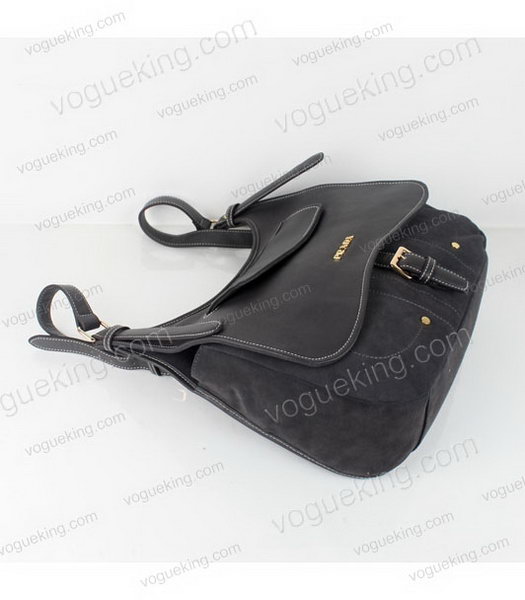 Prada Grey Suede And Napa Leather Shoulder Bag-2