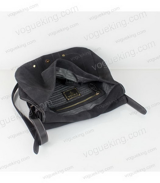 Prada Grey Suede And Napa Leather Shoulder Bag-4