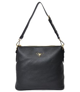 Prada Hobo Bag in Black Grainy Leather