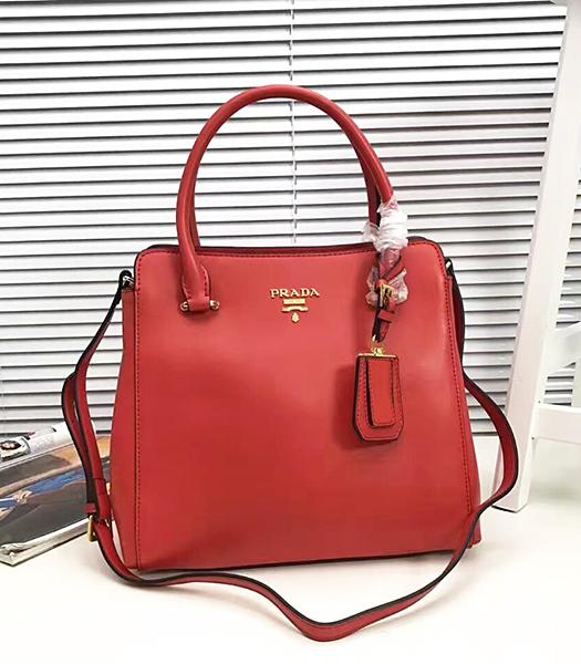 Prada Hot Sale Original Red Leather Handle Bag
