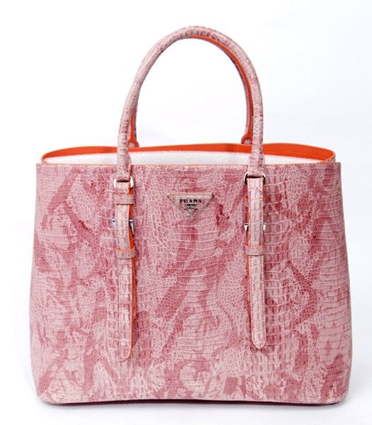 Prada Italian Croc Veins Leather Tote Bag Pink