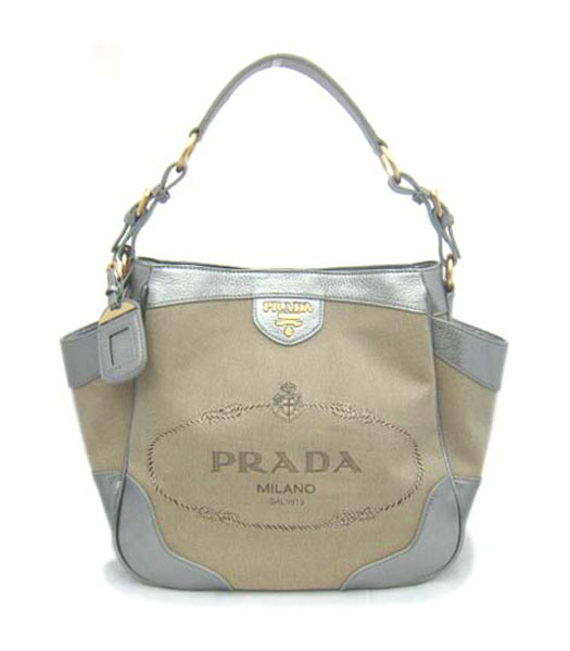 Prada Jacquard Canvas Shoulder Bag with Silver Leather_BR3793S