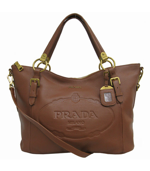 Prada Jacquard Hobo Nappa Bag in Coffee Leather