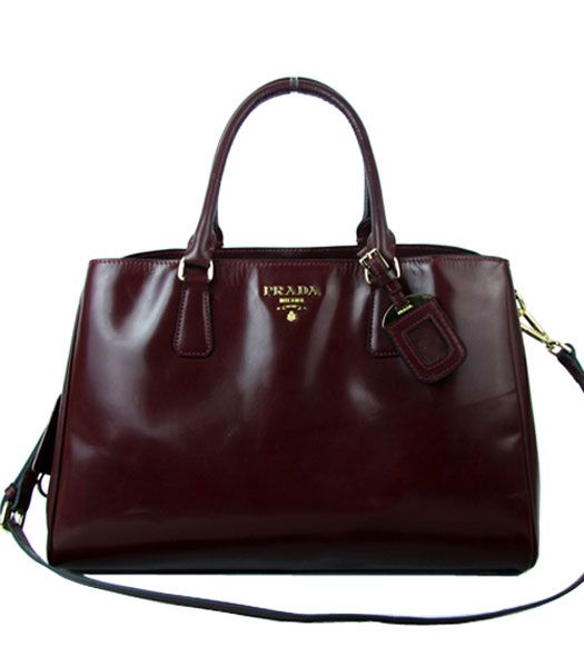 Prada Jujube Calfskin Leather Shopping Tote Handbag
