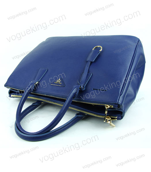 Prada Large Saffiano Blue Calfskin Leather Tote Handbag-4
