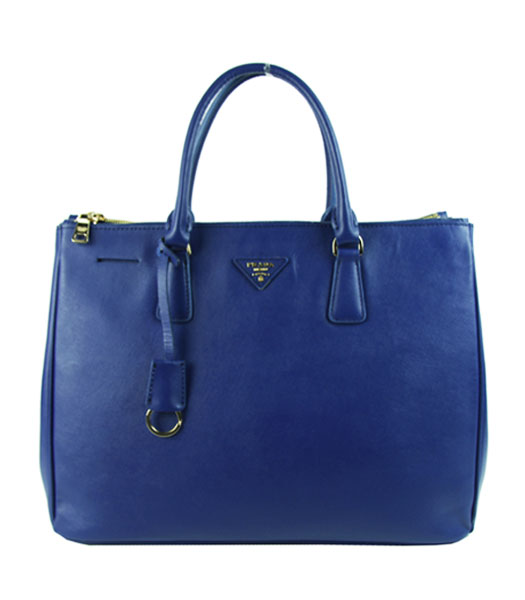 Prada Large Saffiano Blue Calfskin Leather Tote Handbag