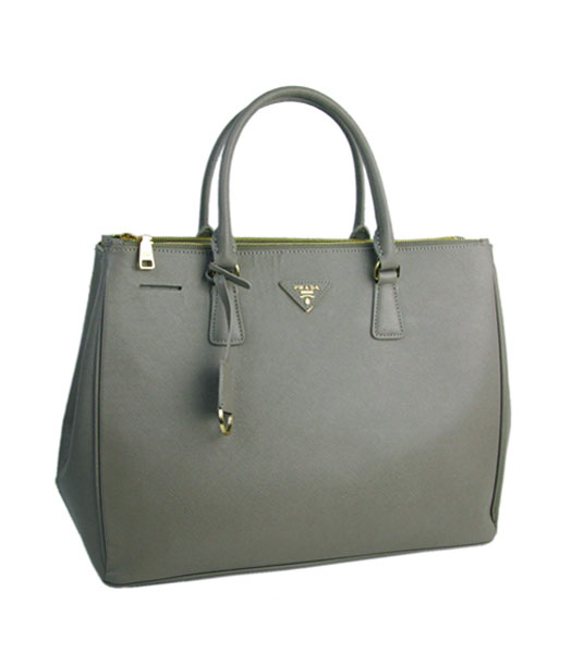 Prada Large Saffiano Grey Calfskin Leather Tote Handbag