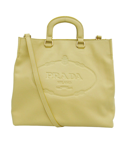 Prada Large Shopper Bag Apricot Calfskin Leather