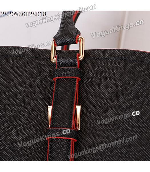 Prada Latest Black Leather Cross Veins Tote Bag-6