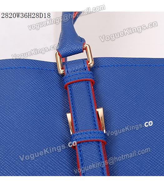 Prada Latest Blue Leather Cross Veins Tote Bag-6
