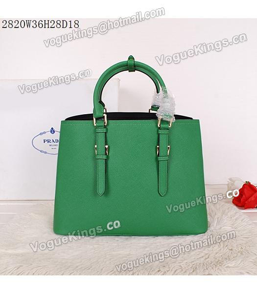 Prada Latest Green Leather Cross Veins Tote Bag-2